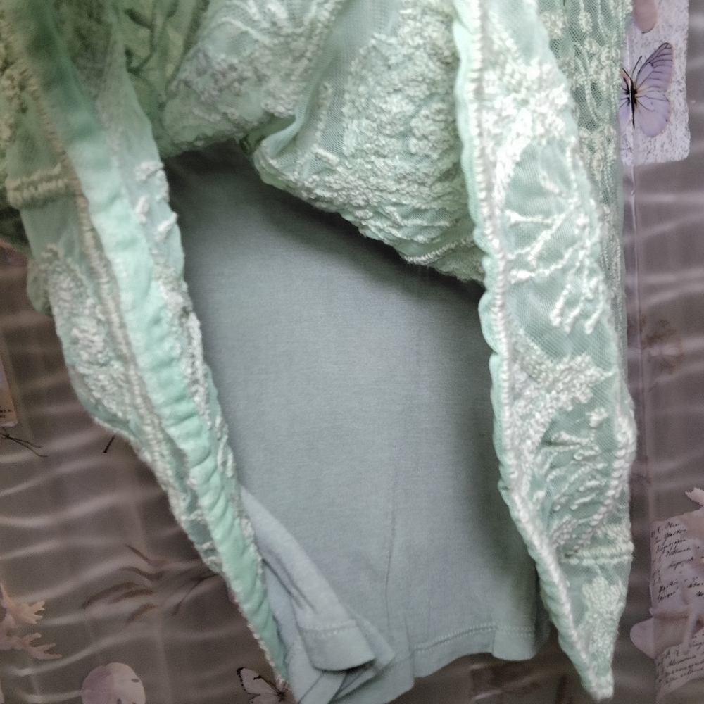 NWTSundance Embroidered Floral Sheer Mint Green Lace Boho Sleeveless Top Lined L - Picture 9 of 15